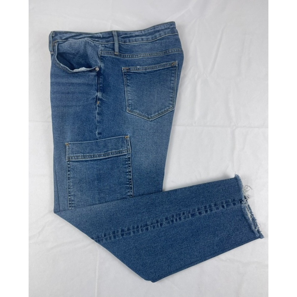 VIGOSS RANKIE SLIM STRAIGHT CARGO JEANS WOMENS  BLUE RAEW HEM DENIM SIZE 32